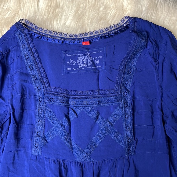 EDC by Esprit lace detail navy blue long blouse with mid length sleeves - Picture 2 of 10